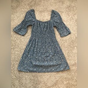 Topshop floral puffy shirt sleeves mini denim dress, size 10, babydoll, Y2K